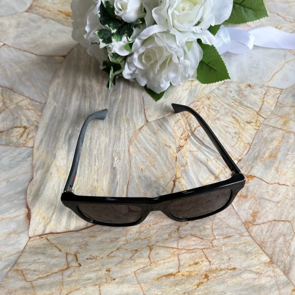 Gucci Black Rectangular Sunglasses Made in Italy‎ with Green Red Stripe Detail